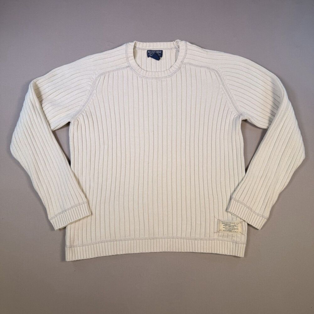 Vintage Polo Jeans Co Ralph Lauren Ribbed Cotton Sweater Cream Large